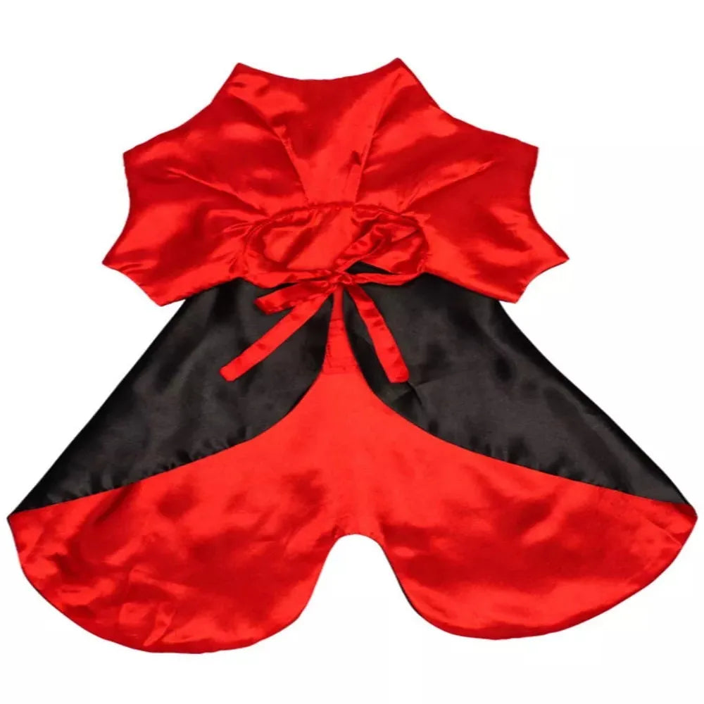 Red and black satin vampire cape for cats and small dogs
