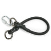 Black nylon quick-release dog leash with an elastic extension and metal clip.
