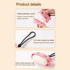 A pink reusable pet hair roller with a cute design shown in various usage contexts.