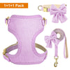 A lilac purple dog harness, collar, and leash set with a bowknot, shown in a 1+1+1 pack.