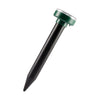 A black solar powered ultrasonic pest repeller with a green cap and nozzle.