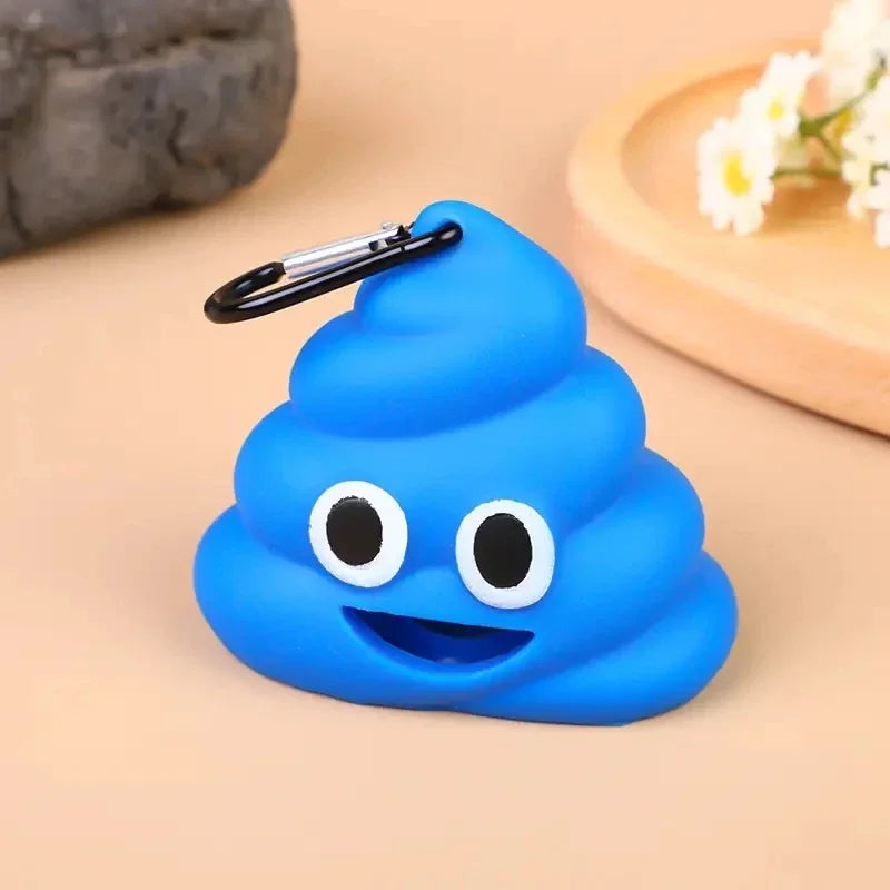 Dispensa de silicona azul brillante con forma de nube y ojos grandes, con clip negro.