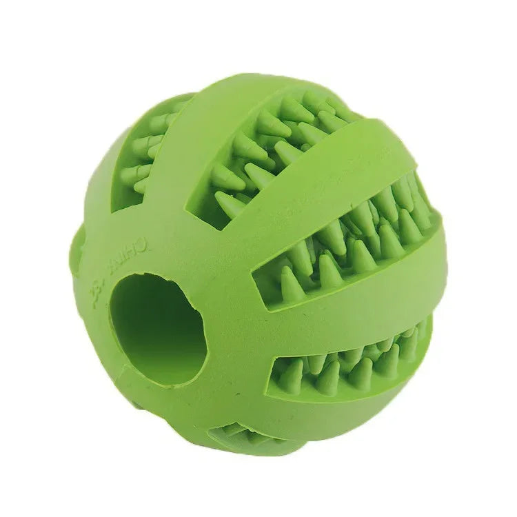 A bright lime green durable chew ball designed for dogs and cats.