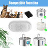 Replacement filters and components for a compatible pet water fountain including various animals and the fountain unit.