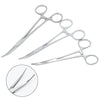 A set of stainless steel pet ear hair tweezers with curved tips shown against a white background.