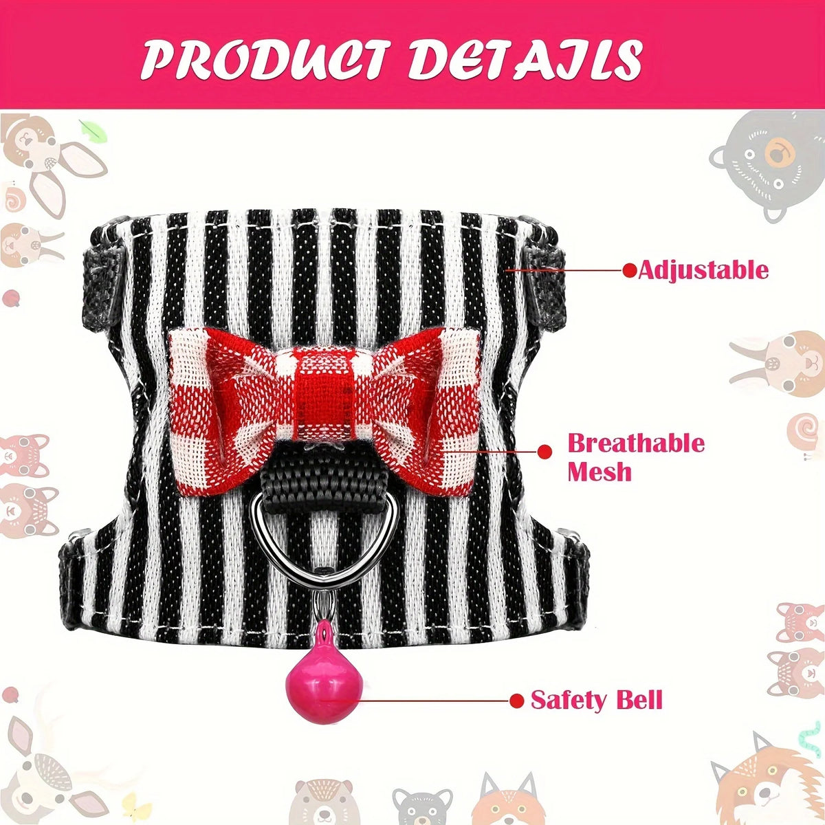 Schwarze und weiße gestreifte Hamsterharnisch mit roder und Sicherheitsglocke.