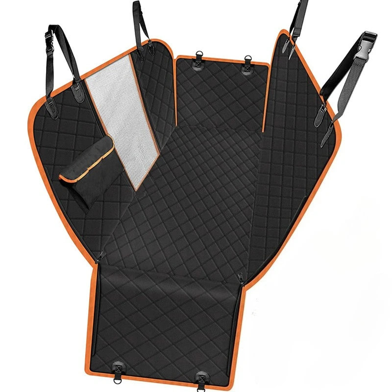 Funda para asiento de coche impermeable naranja para perro con protector de hamaca de malla y tela negra
