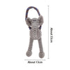 A gray plush elephant bone dog squeaky chew toy with blue braided handles.