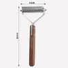 A wooden grooming comb and brush set with a metal comb attached, shown vertically.