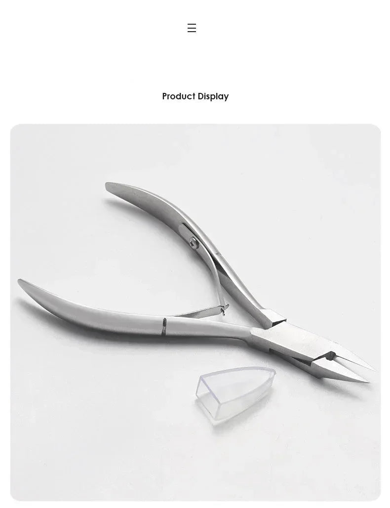 A silver precision stainless steel cuticle nipper is displayed on a white background.
