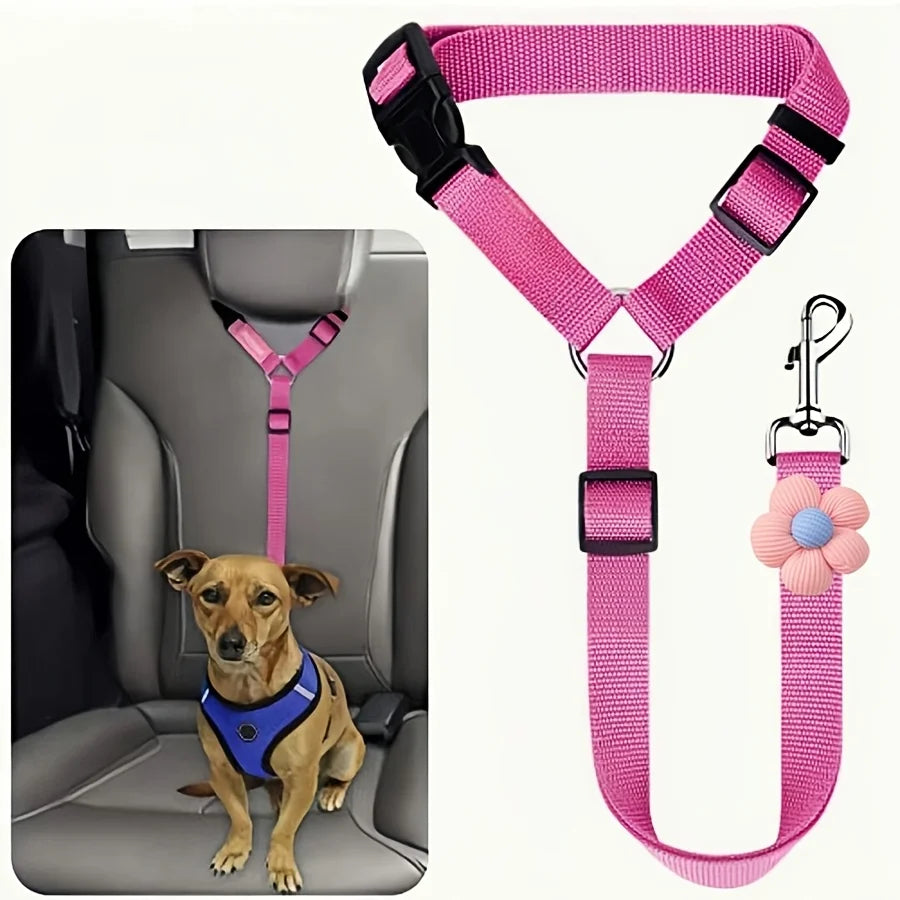 Harnais pour chien avec la ceinture de sécurité rose et noire