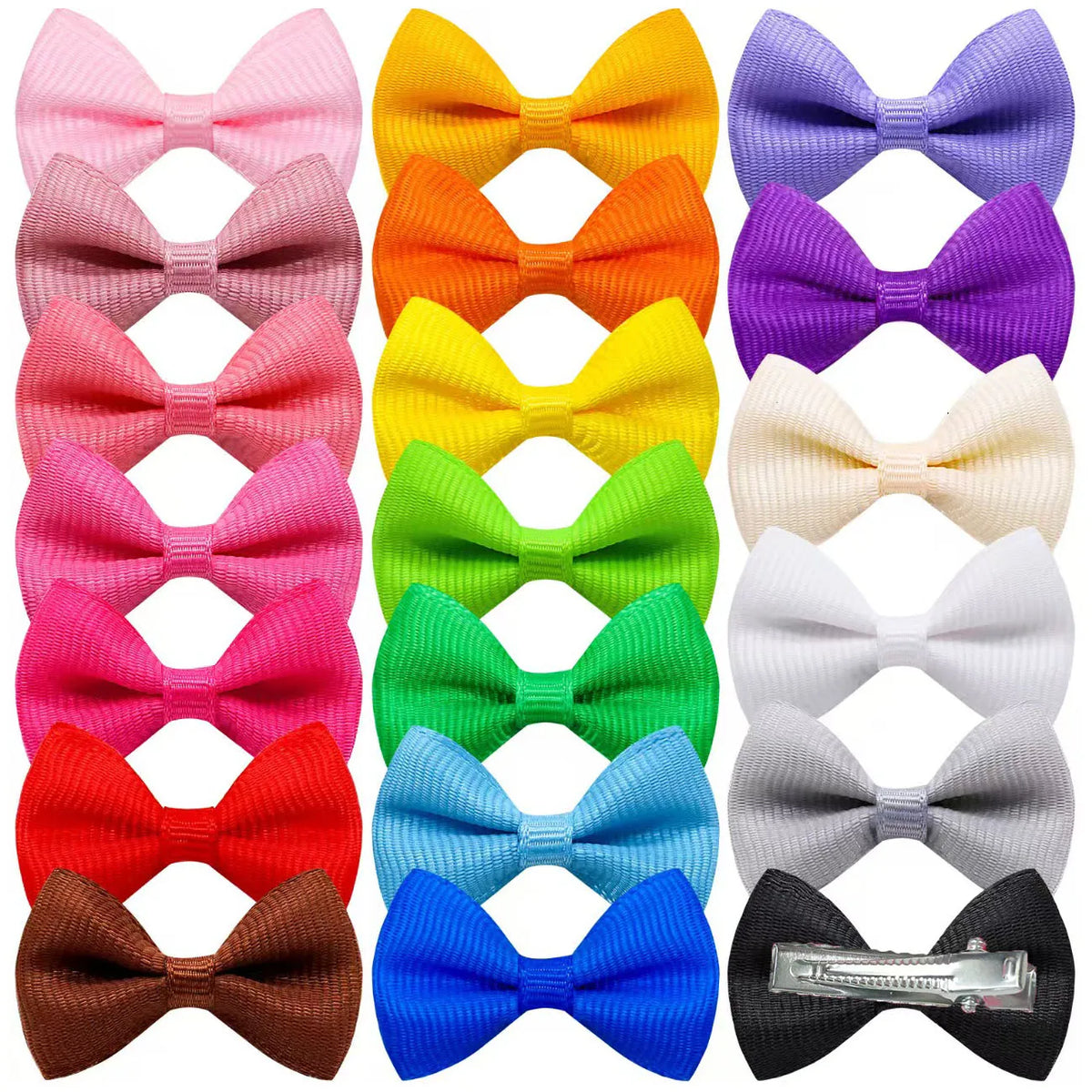 Colección de clips y lazos de pelo coloridos para aseo de perros y gatos, con varios colores como rosa, naranja y morado