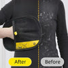 After and before comparison of reusable electrostatic pet hair remover gloves on a person's arm.