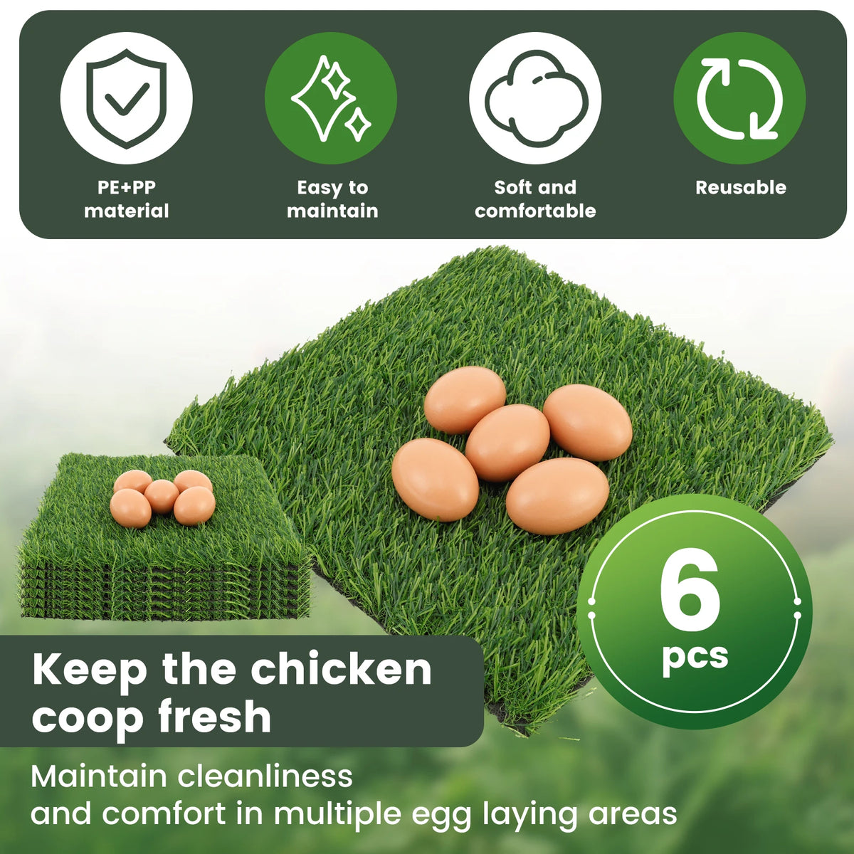 Reusable chicken nesting pads made of PE+PP material used to keep the chicken coop fresh and clean.