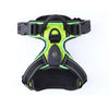 A black and neon yellow LED dog harness with reflective strips shown against a white background.