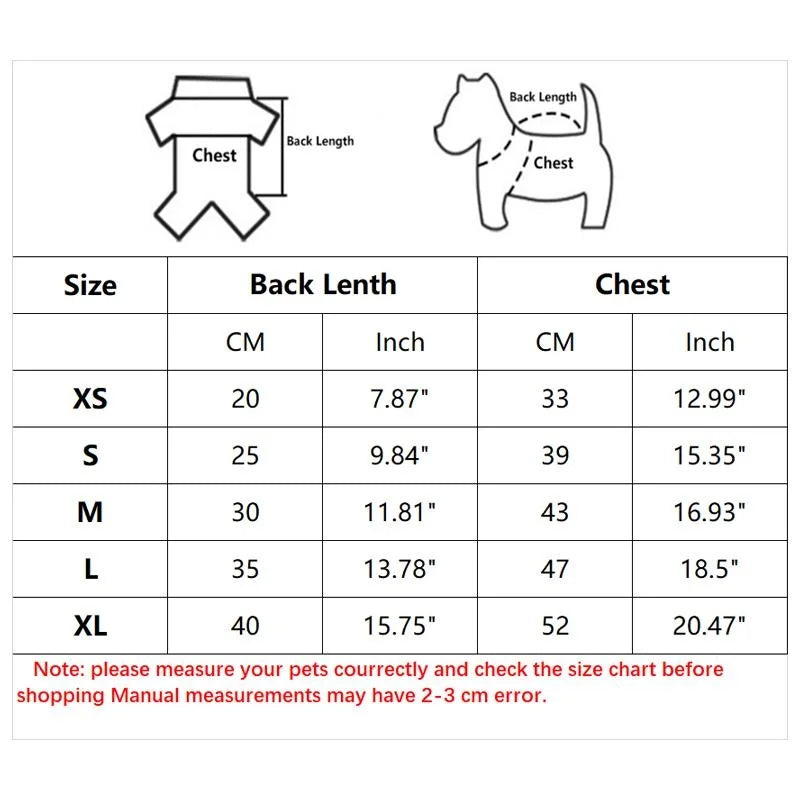 Size chart showing measurements for a lace pet dress for dogs and cats including back length and chest size.