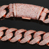 Rose gold plated curved flip buckle Cuban link necklace with pave diamonds