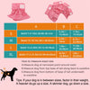 A chart showing sizing for reusable washable dog diapers in small, medium, large, and extra-large sizes with waist measuremen