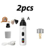 Two quiet rechargeable pet nail grinders for dogs and cats shown with accessories.