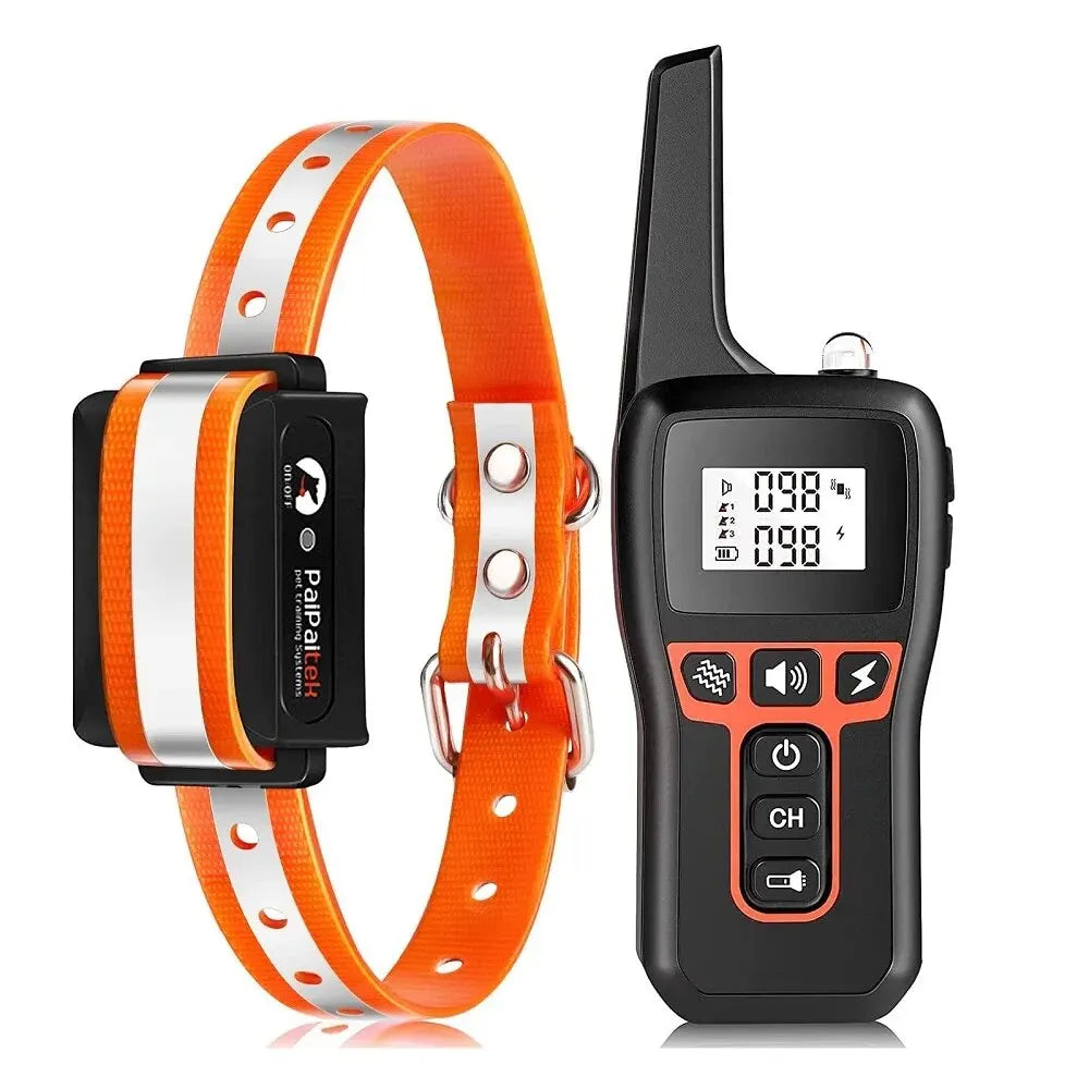 Collier en écorce orange et argent avec dispositif à commande pour l'entraînement du chien