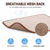 A beige breathable mesh back mat designed for cooling and comfort, featuring a porous texture.