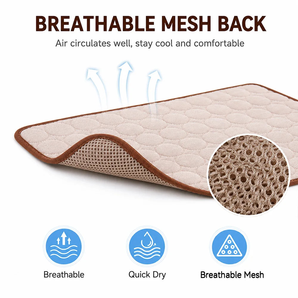 A beige breathable mesh back mat designed for cooling and comfort, featuring a porous texture.
