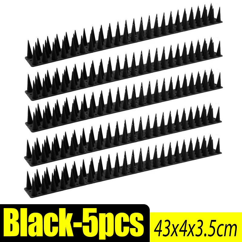 Black 5-piece set of bendable outdoor bird and pest repellent spikes