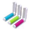 Three reusable washable lint rollers in blue, lime green, and pink for pet hair and dust