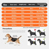 A size chart for a reflective waterproof dog raincoat showing measurements for various sizes S through XXXL.
