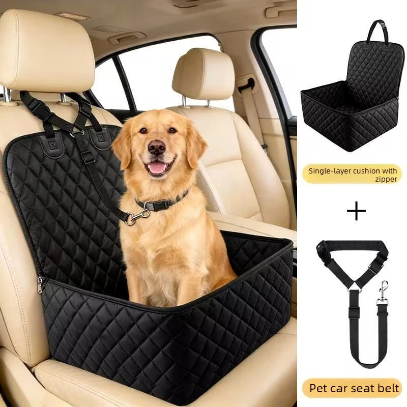 Cubierta de asiento para coche de mascota acolchada y con cremallera y cinturón para viajar con el perro