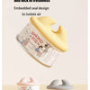 A yellow silicone pet can opener and feeding spoon with a sealing lid shown next to its open version.