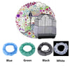 Four colored nylon mesh bird cage skirt debris guards: blue, green, black, and white.