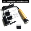 A set of professional corded pet clippers including a blade, power unit, and attachment for grooming.