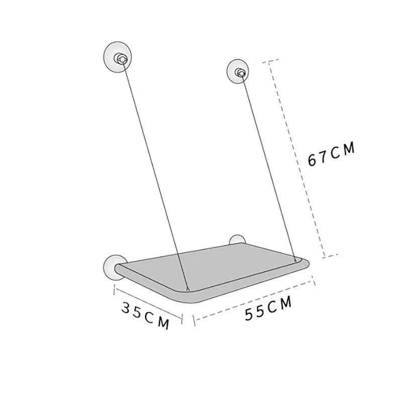 Diagram showing the dimensions of an aerial hammock cat bed, including its length and width.