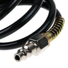 Black heavy-duty air compressor hose with a quick coupler and PE adapter visible.