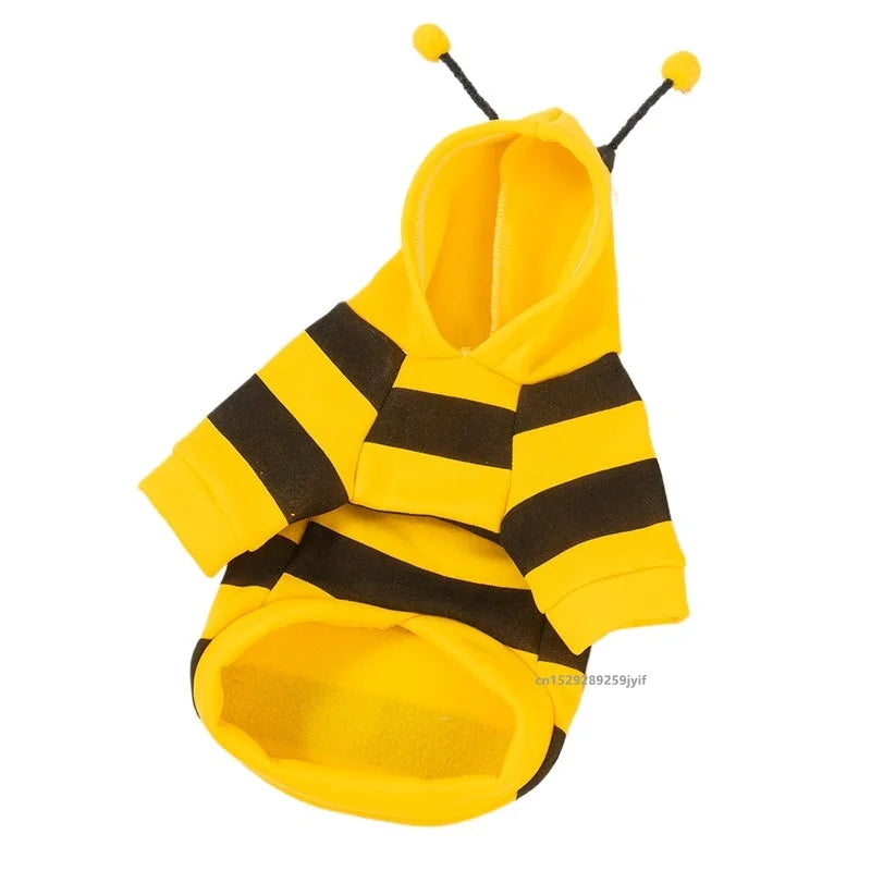 Yellow and black striped cozy hoodie with bee ears for small dogs and cats