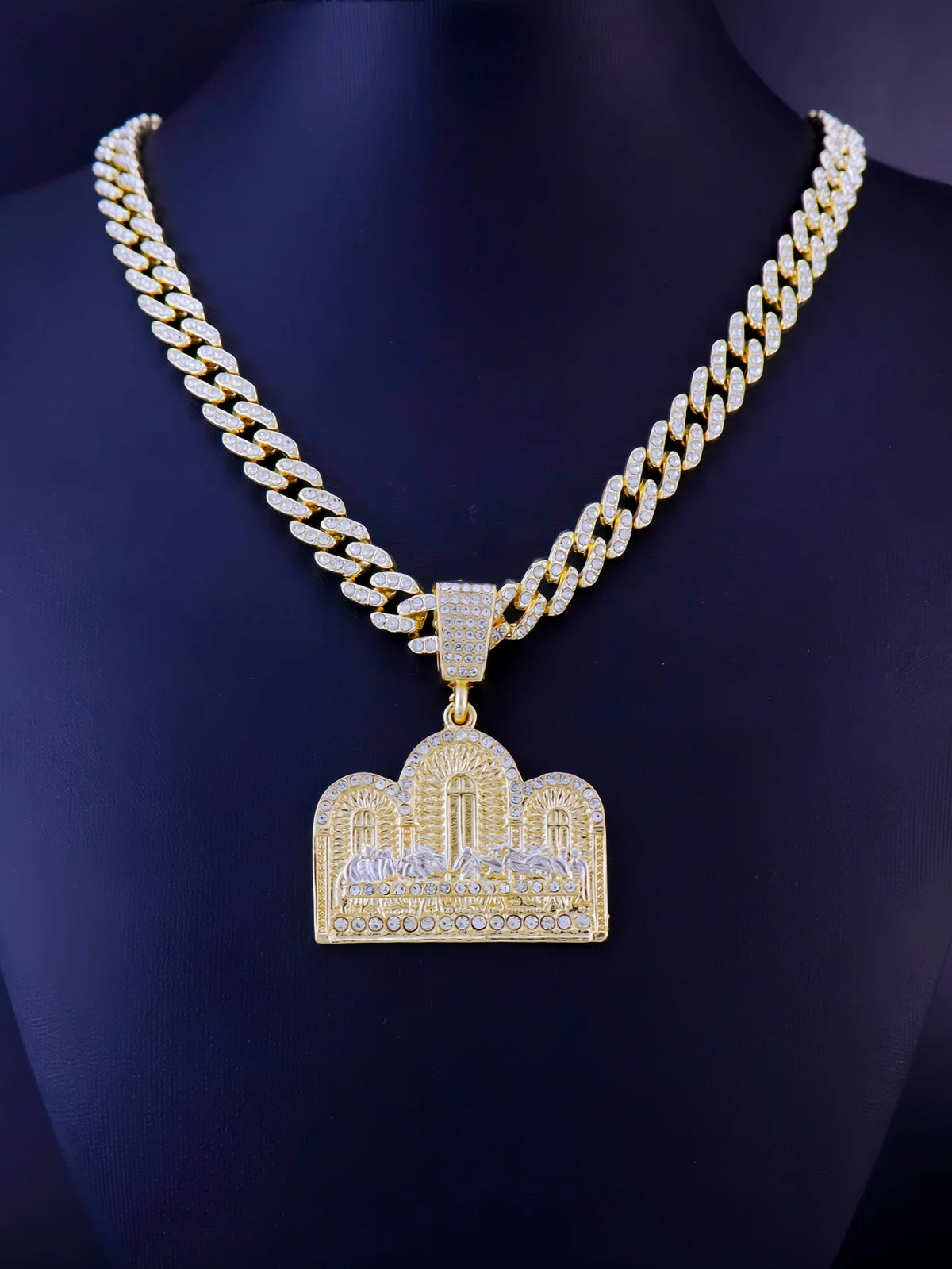 Collar de baño de oro con cadena y colgante medallón Última Cena.