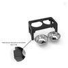 Black adjustable raised dog feeder with three stainless steel bowls and a non-slip pad on the bottom