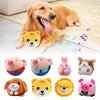 A collection of soft plush toys including a dog, tiger, rabbit, and pig, used as interactive pet shake and jump ball toys.