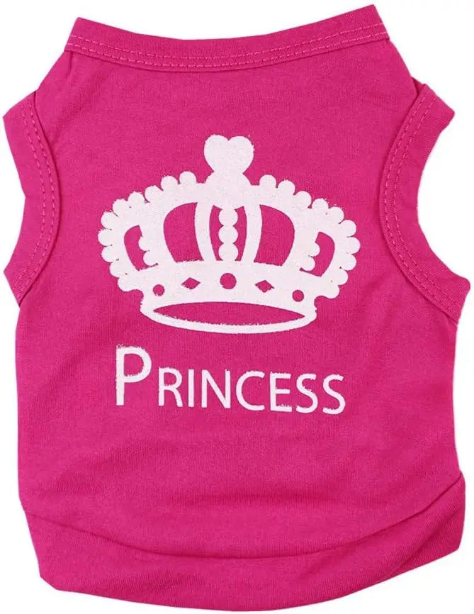 Pink puppy tee with a white crown pattern and the word PRINCESS printed on the front