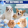 Image showing a cat and a dog bathing in water with pet bathing gel, demonstrating before and after results.