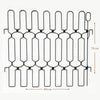 A black adjustable metal pet safety gate with a grid pattern for indoor and outdoor use.