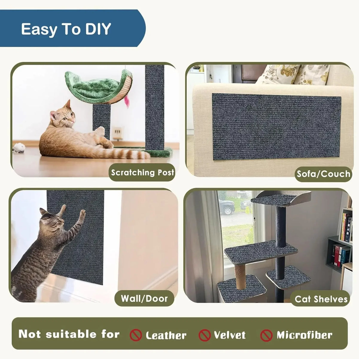 Self-adhesive cat scratching mat used as a scratching post for cats on furniture and walls