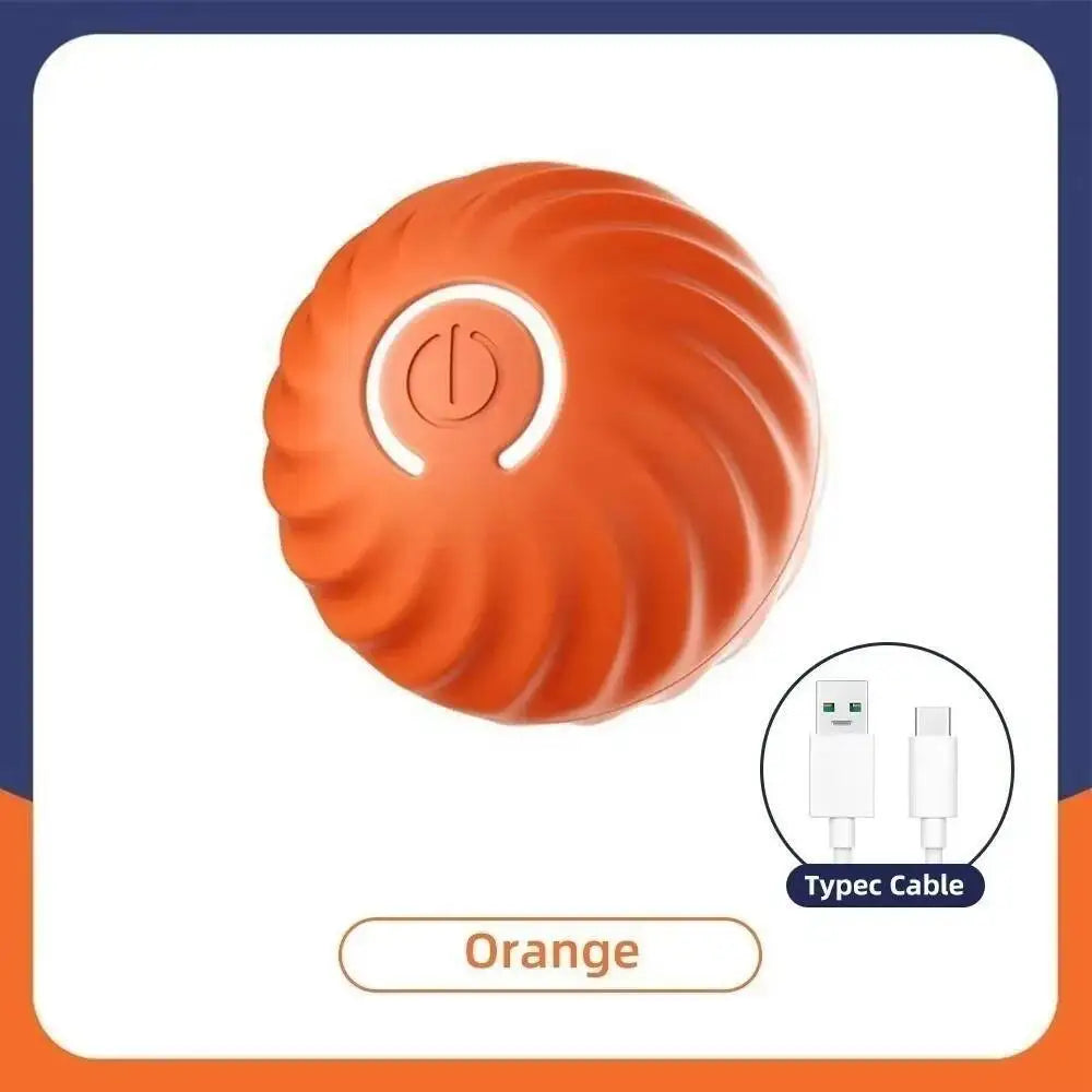 Orange interaktiver Spielball für Haustiere mit weißer Aktivierungstaste, von oben