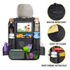 Car backseat organizer with a tablet holder and storage pockets featuring water resistance and easy cleaning features
