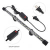 A waterproof LED aquarium light kit showing the light strip, power adapter, and on/off switch components.