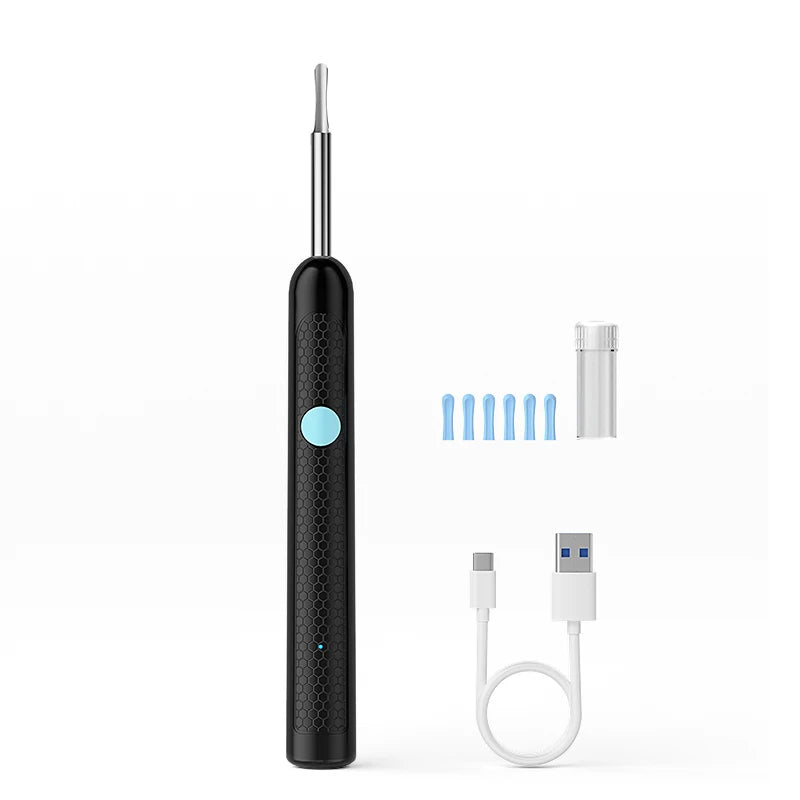 Schwarme professionelle digitale Ohrinspektionskamera mit langer Sonde und mehreren Spitzen sowie USB-Anschluss.