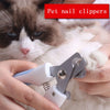A person is holding stainless steel pet nail clippers near a cat's paw for grooming.
