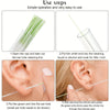 Instructions for using disposable ear cleaning tools, showing steps to insert the green and white ends into the ear hole.