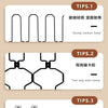 Detail display showing tips for sturdy carbon steel, two-way axle clamp, and metal fasteners on a pet safety gate.